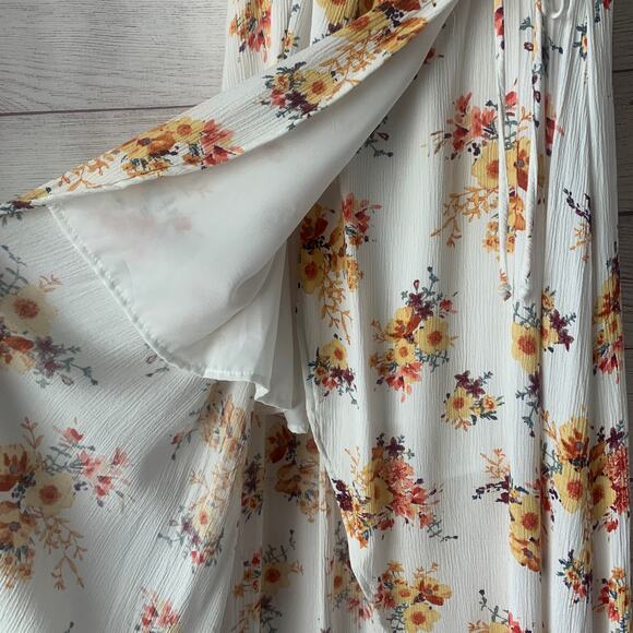 Altar'd State Cream Floral Maxi Dress Faux Wrap Tulip Skirt Size Large - Picture 10 of 16